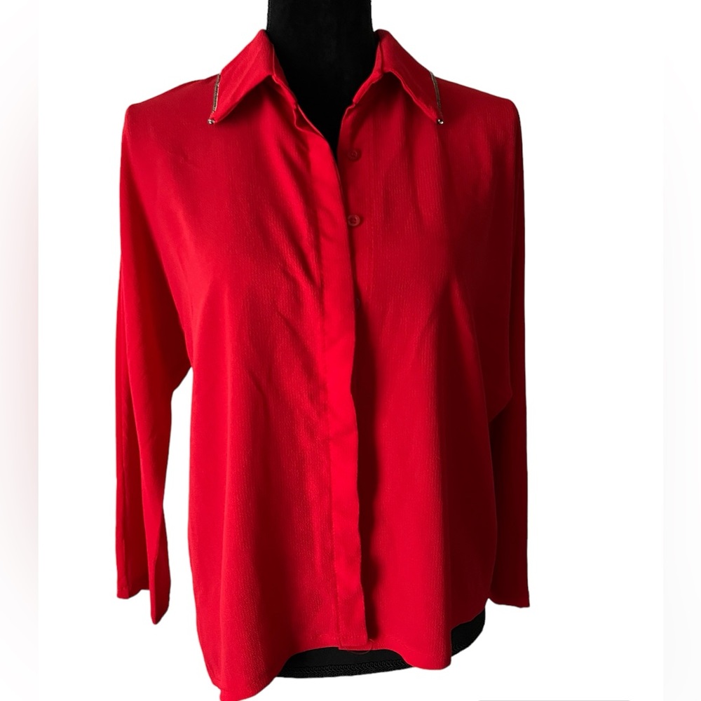 Red button up shirt